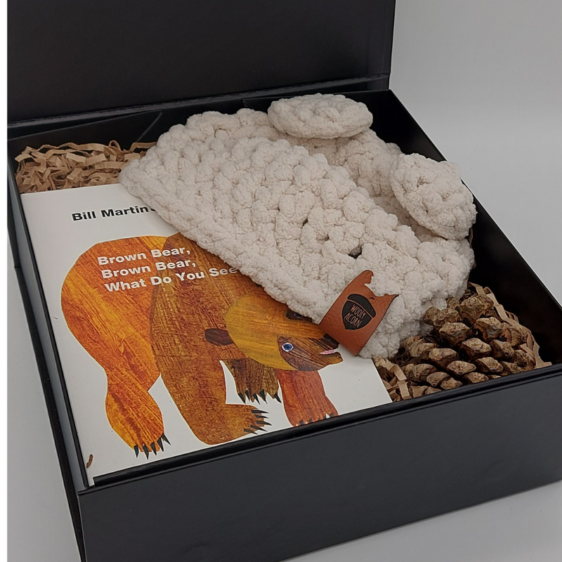 Brown Bear & Baby Crocheted Hat Gift Set