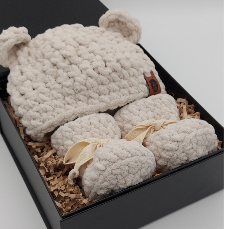 Cozy Baby Crocheted Hat and Bootie Gift Box